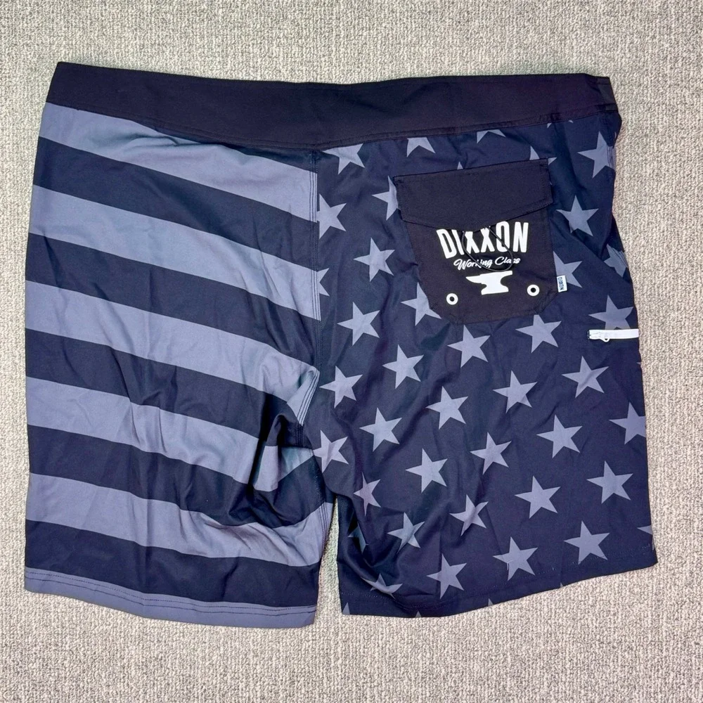 Dixxon Live‎ Free Board Shorts Men's 46 USA Flag Graphic Swim Black Gray